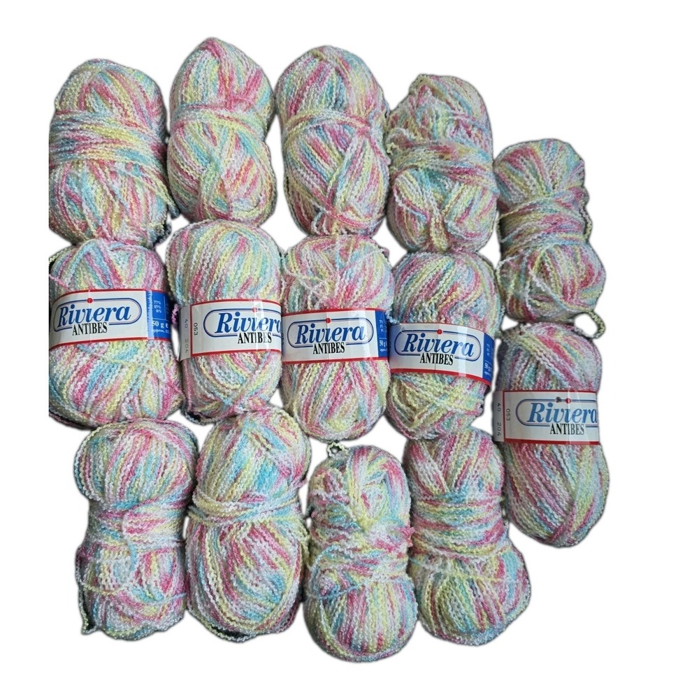 Vintage Riviera Antibes Boucle Yarn Variegated Pastel Rainbow Lot of 14 Skeins